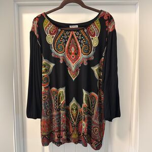 Cha Cha Vente Women's Black Paisley Top Size 2X